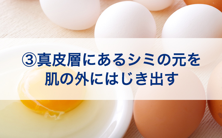 ③真皮層にあるシミの元を肌の外にはじき出す